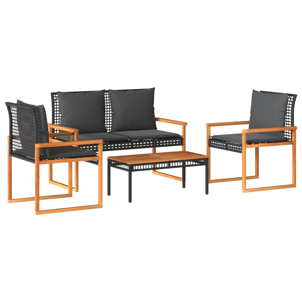 Set Divani da Giardino 4 pz con Cuscini Nero in Polyrattan 365858
