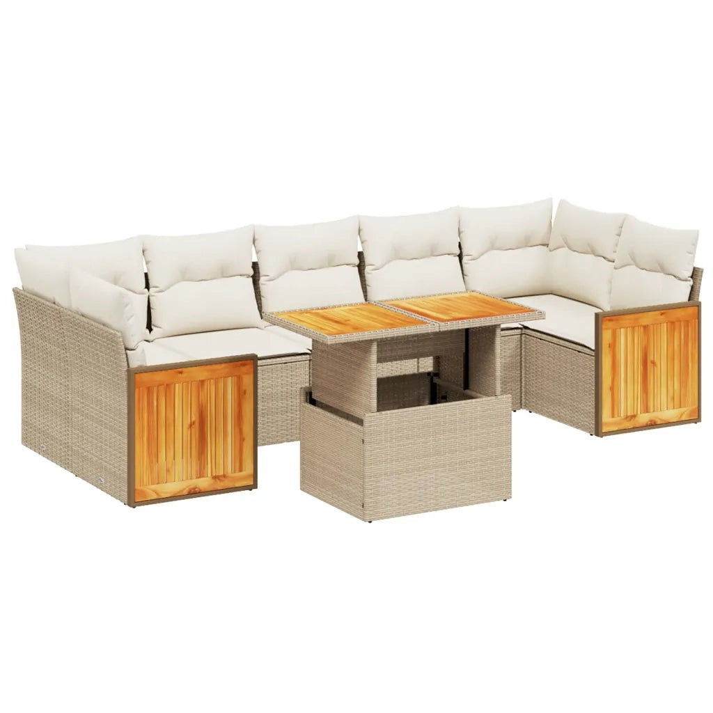 Set Divano da Giardino 8 pz con Cuscini Beige in Polyrattan 3273872
