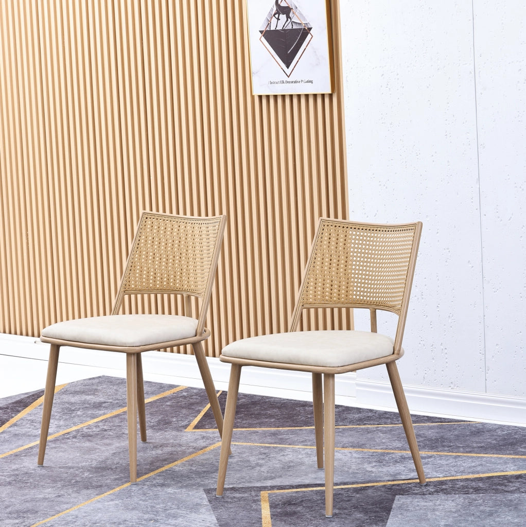 Set di 2 sedie in rattan con seduta in PU; beige