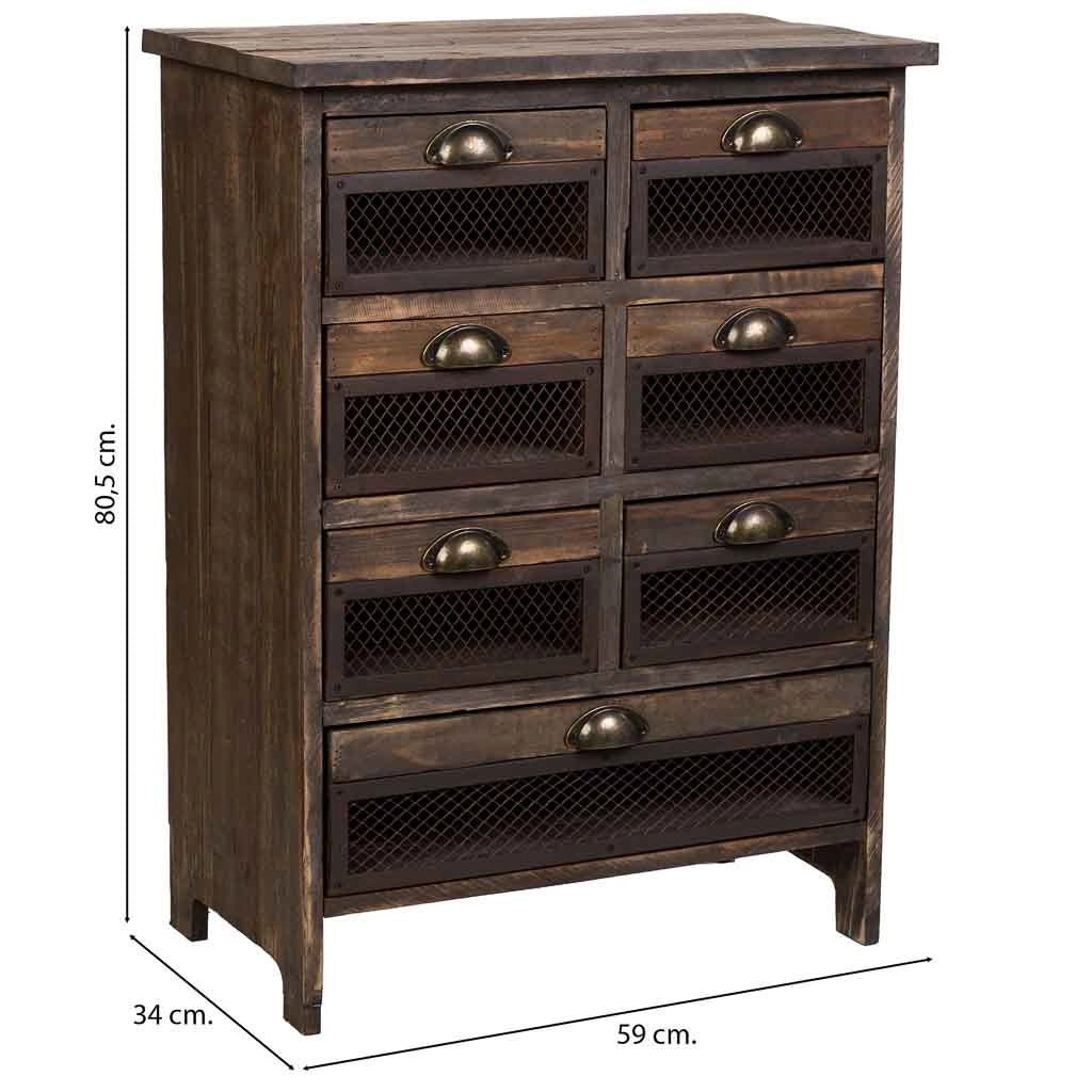 Cassettiera in legno con 7 cassetti marrone 59x34x80,5h cm