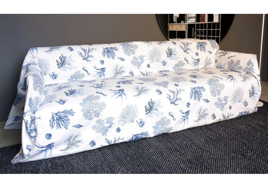 Telo Arredo Copritutto Cotone Arredatutto Copriletto Multiuso Corallo Marino OB - 2 Piazze - Blu