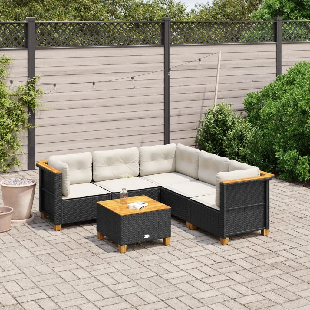 Set Divano da Giardino 6 pz | Set Salotto da Giardino con Cuscini Nero in Polyrattan