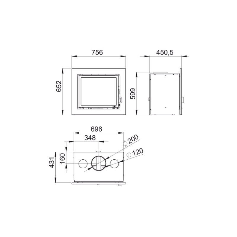 Inserto Camino Doppia Combustione 756x652 Bronpi Florida Refrattario 14 KW
