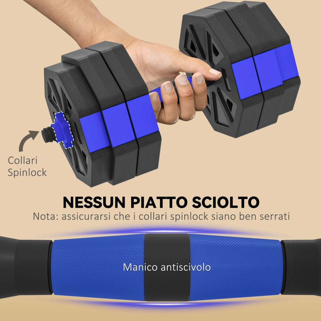 Set Pesi da Palestra 6 in 1 Utilizzabile come Kettlebell Manubri Bilanciere Supporto in Plastica e Sabbia Blu