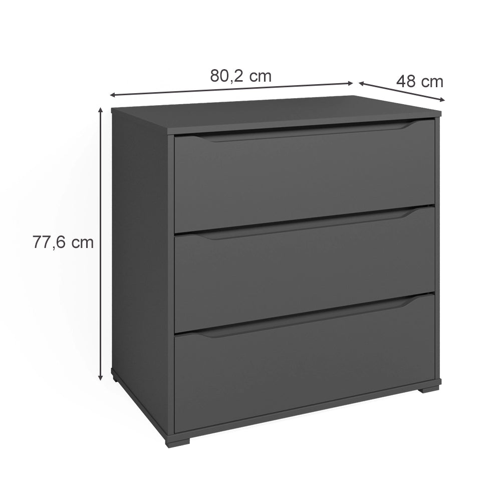 Vicco Cassettiera per camera da letto Antracite 48 x 77.6 cm con 3 cassetti
