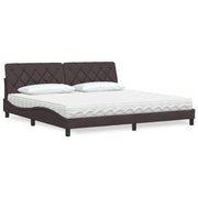 Letto con Materasso Marrone Scuro 200x200 cm in Tessuto