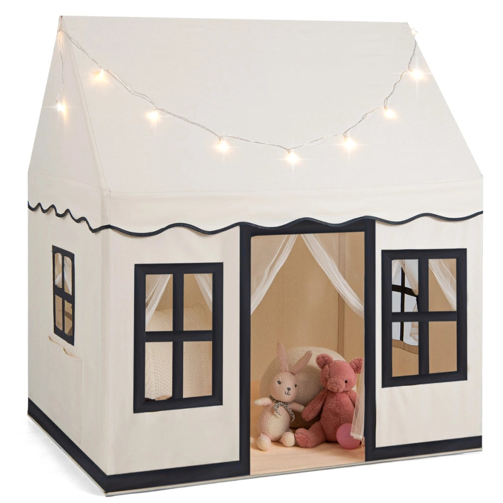 Tenda da gioco per bambini con luci a stella tappetino in velluto lavabile, Casetta per interni ed esterni Beige-Tende e Casette per bambini