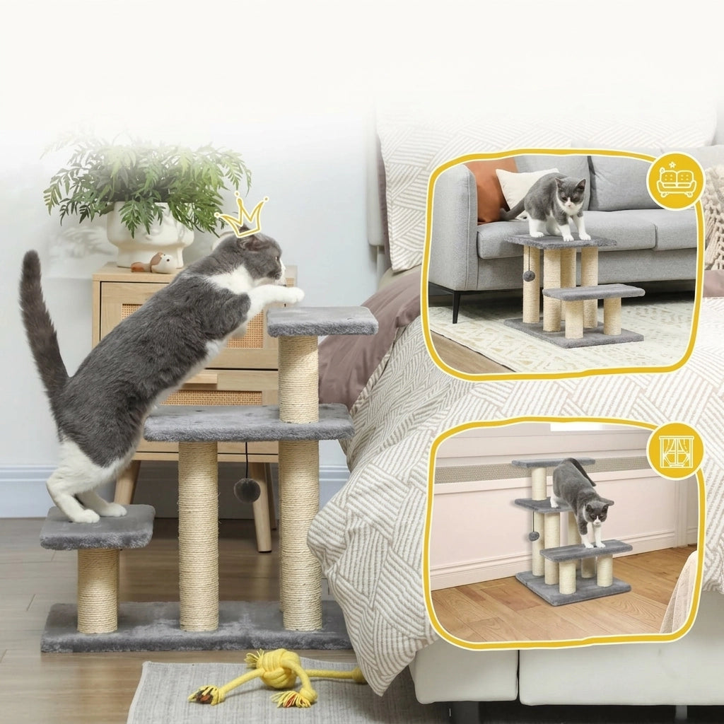 Scaletta per Cani e Gatti con Tiragraffi in Sisal 3 Gradini 54 cm
