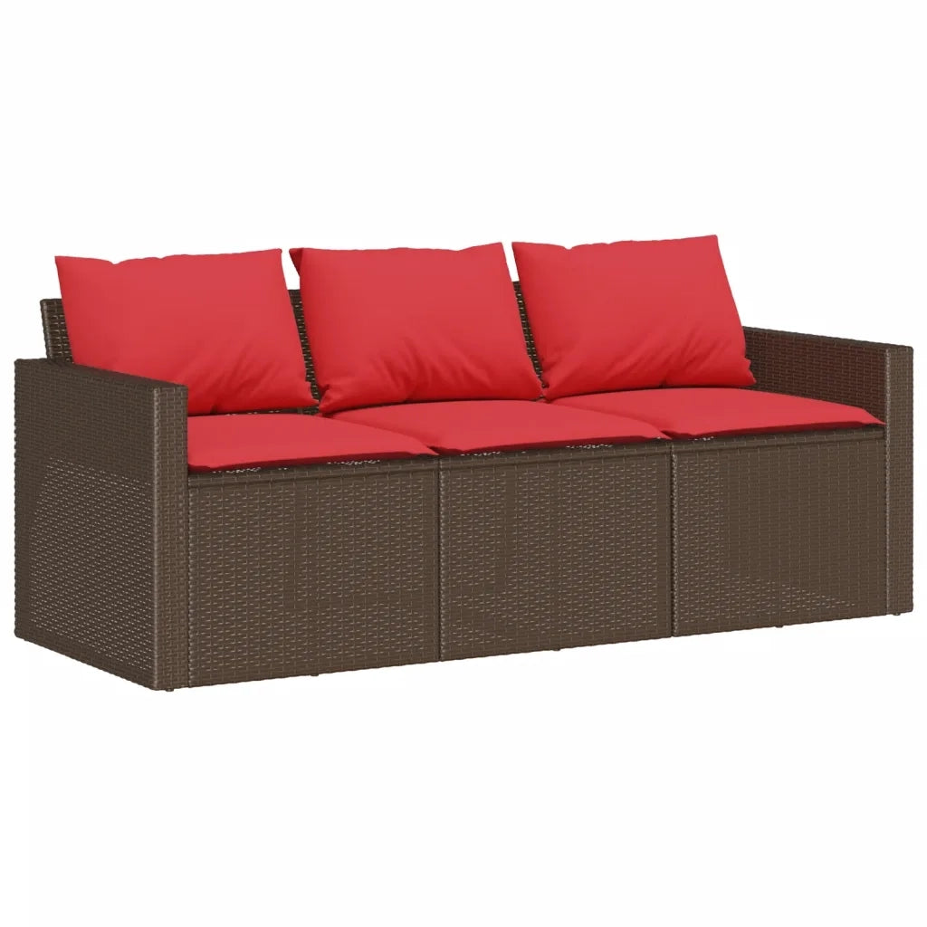 Divano da Giardino a 3 Posti con Cuscini in Polyrattan Marrone 366348