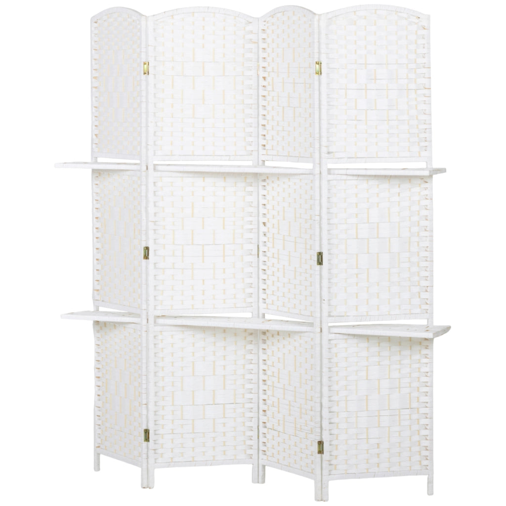 Paravento 4 Pannelli con 2 Ripiani ¨C zephmum ¨C Legno Bianco 160x170 cm