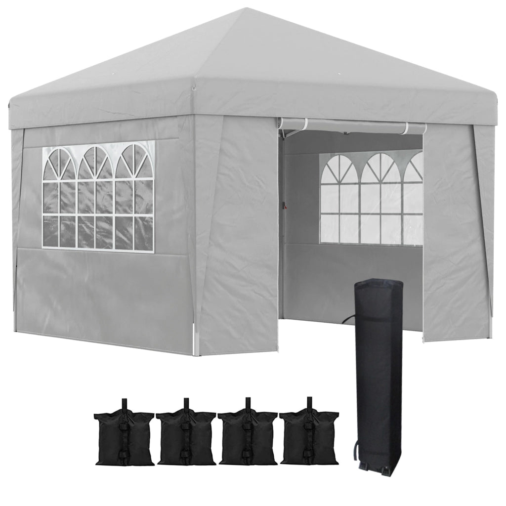 Gazebo da Giardino 300x300 cm Pieghevole ad Altezza Regolabile con Finestrelle in Acciaio e Tessuto Oxford Grigio Chiaro