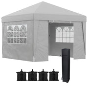 Gazebo da Giardino 300x300 cm Pieghevole ad Altezza Regolabile con Finestrelle in Acciaio e Tessuto Oxford Grigio Chiaro
