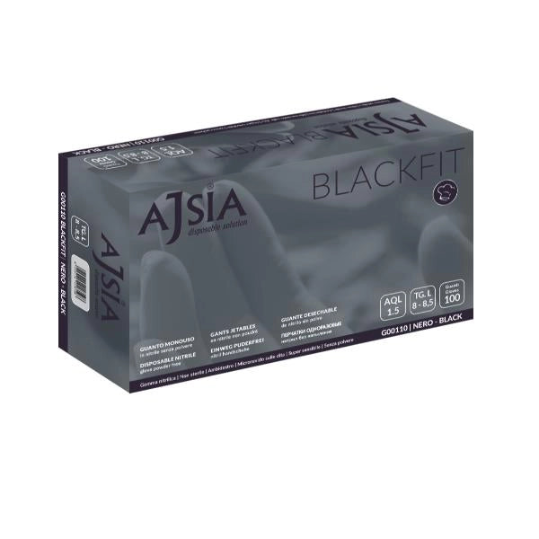 GUANTI NITRILE MONOUSO 'BLACKFIT' gr 3,5 - tg. XL  - AJSIA