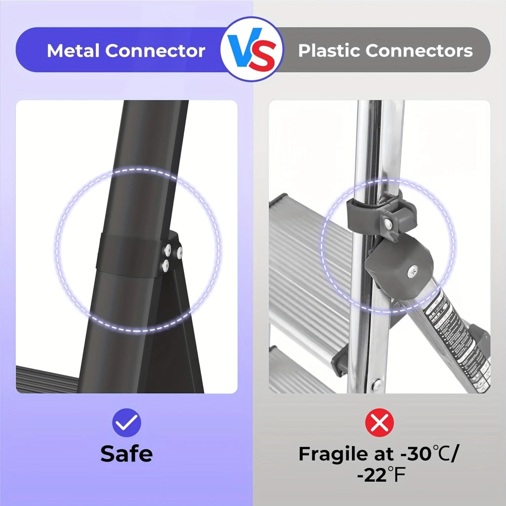 Scala pieghevole a 3 gradini con corrimano, antiscivolo, portatile e robusta per casa e ufficio, nera