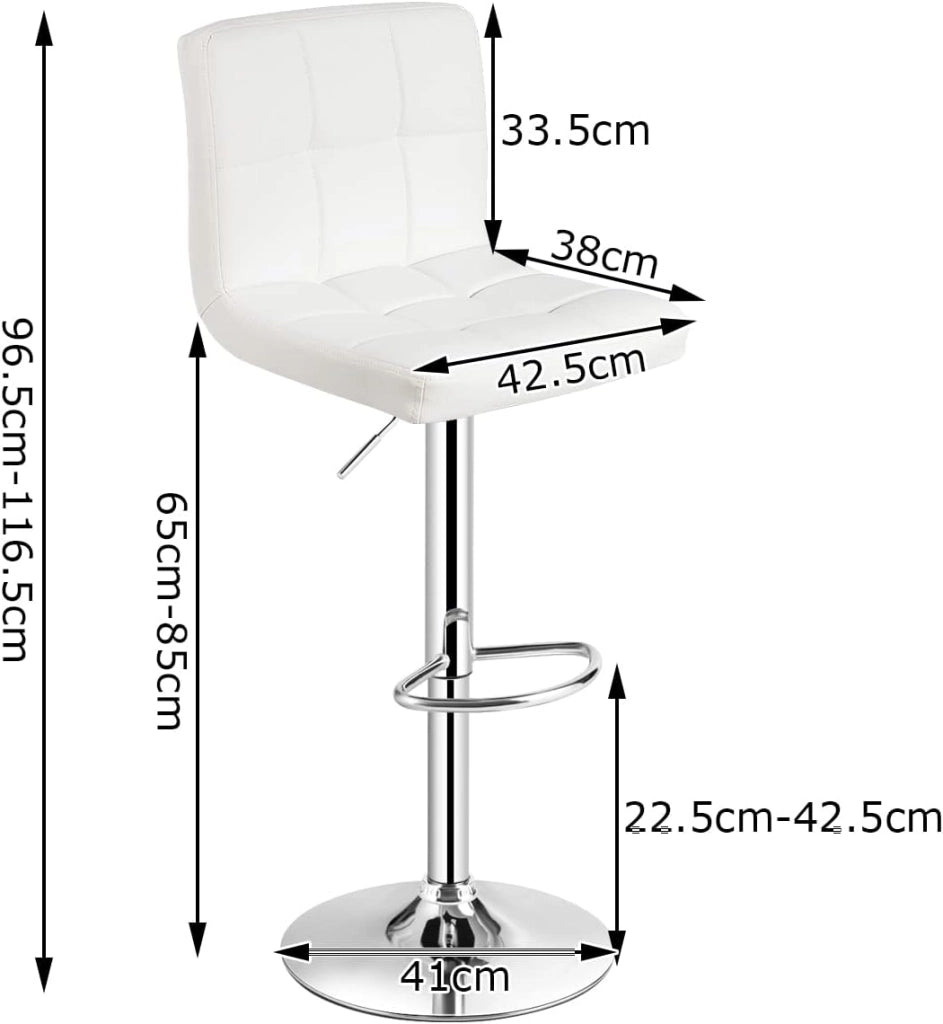 Set di 2 Sgabelli da Bar Regolabili in Altezza 65 – 85 cm, Girevole a 360° con Schienale e Poggiapiedi, Sgabello da Bistrò, Portata Fino a 150 kg