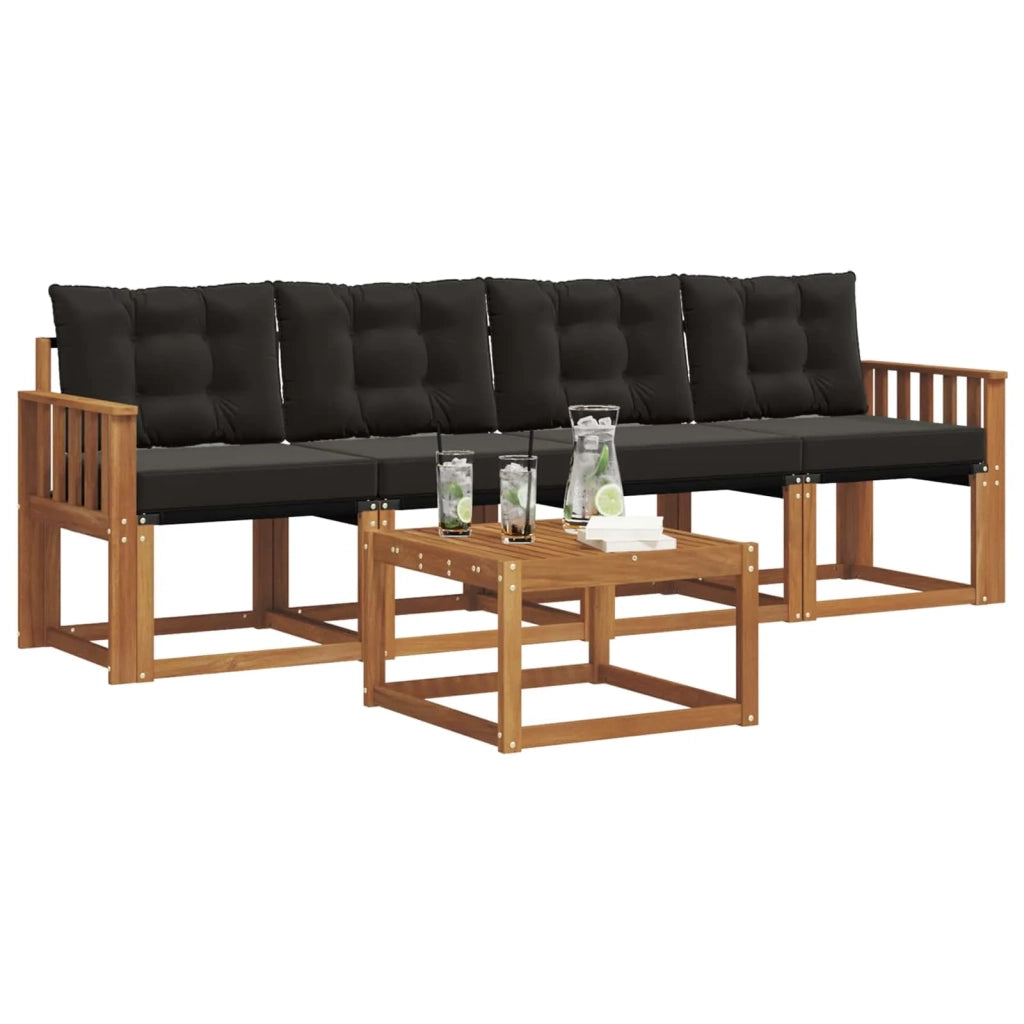 Set di divani da esterno con cuscino 5 pcs Naturale e Nero