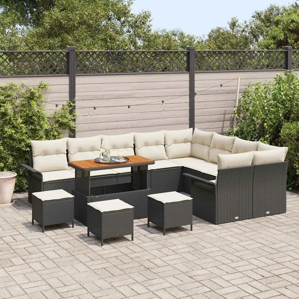 Set Divano da Giardino con cuscino 13 pcs Nero e Crema