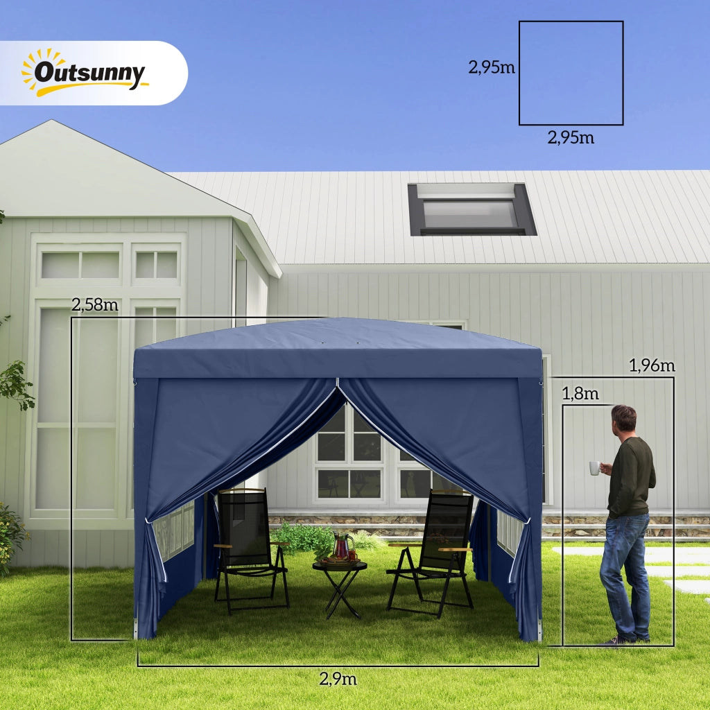 Tendone Pieghevole per Giardino ¨C Zephmum ¨C Blu 300x300x258 cm con Finestre e Custodia