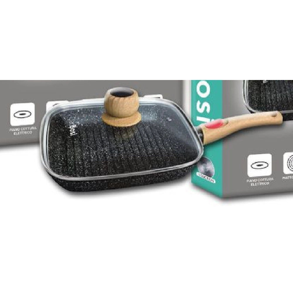 Trade Shop - Padella Quadrata Con Manico Coperchio 28cm 1,86lt Per Piano Cottura Alimenti T-9479 -