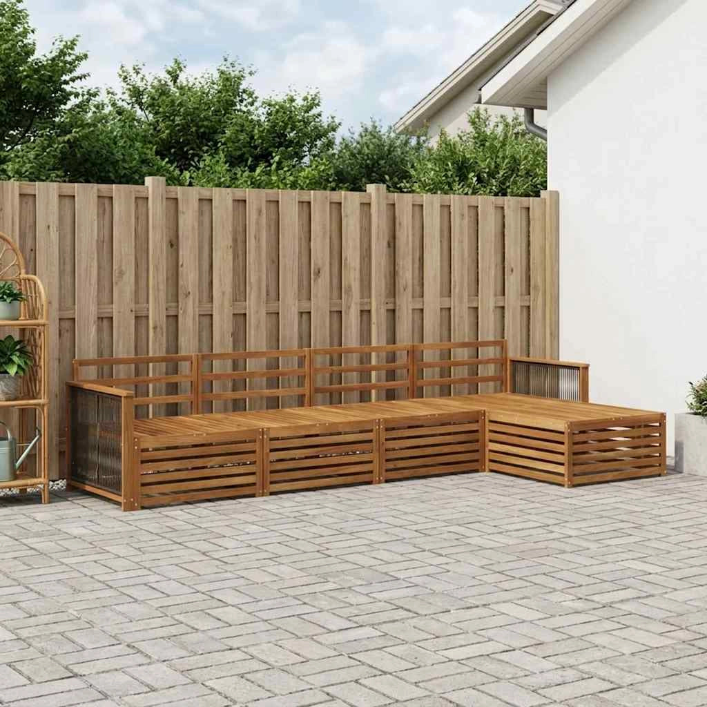 Set di divani da esterno 5 pz Naturale Legno di Acacia Massello 3383232