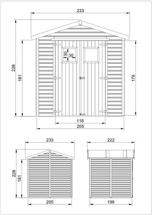 Casa da giardino in legno naturale CON PAVIMENTO IMPREGNATO H228x222x233 cm/4,08 m²- TIMBELA M351+M351G