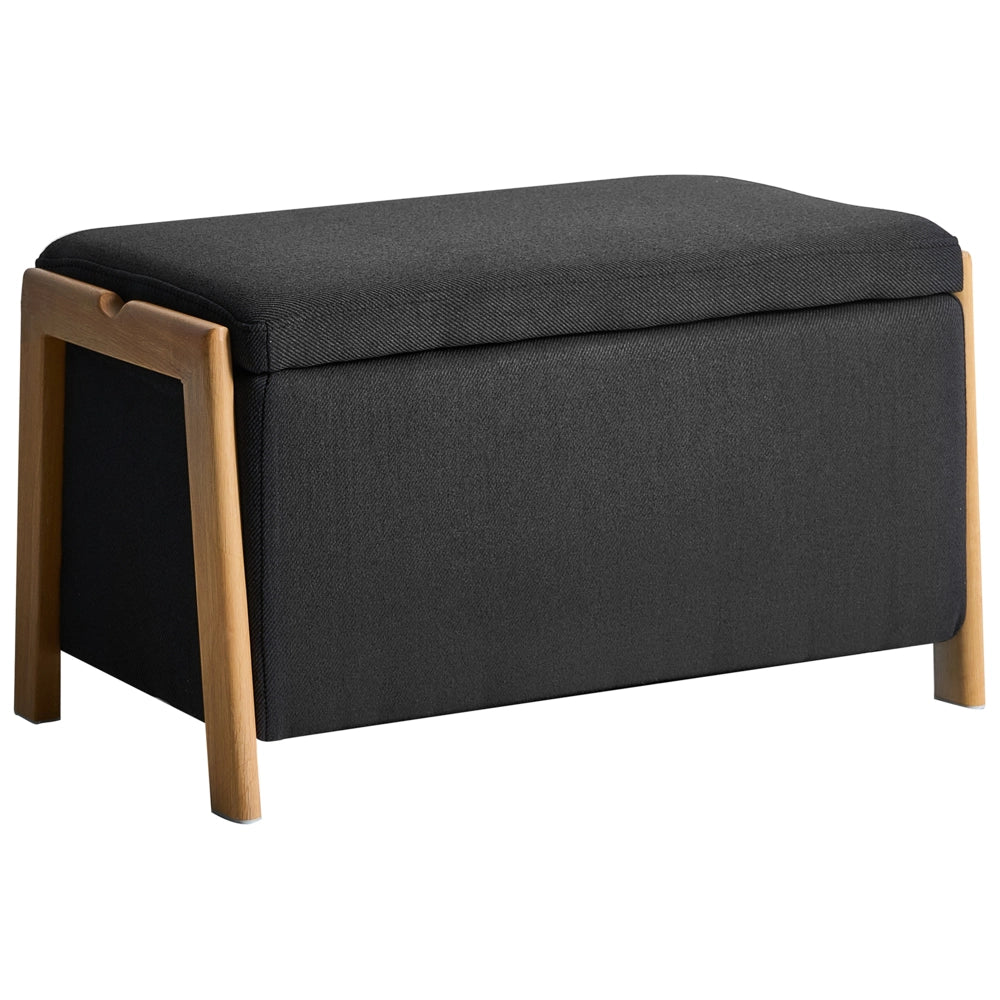 Set divano e panca tessuto nero imbottito Gambe in ferro Funzione letto Contenitore aggiuntivo Stile moderno