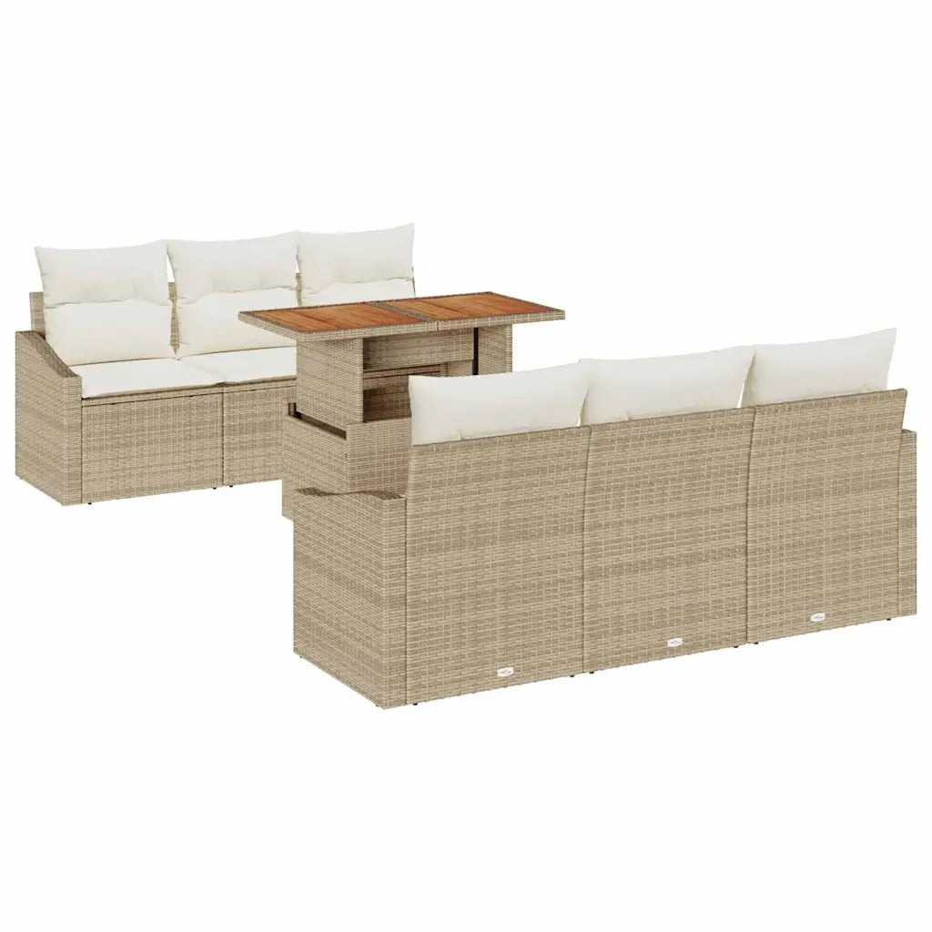 Set Divano da Giardino con cuscino 7 pcs Beige e Crema