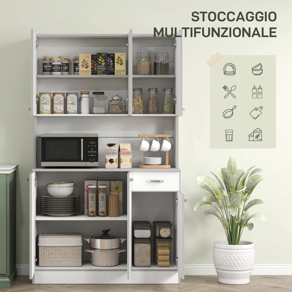 Credenza Bianco Grigio con Cassetti ¨C Zephmum ¨C Legno 101x39x180 cm