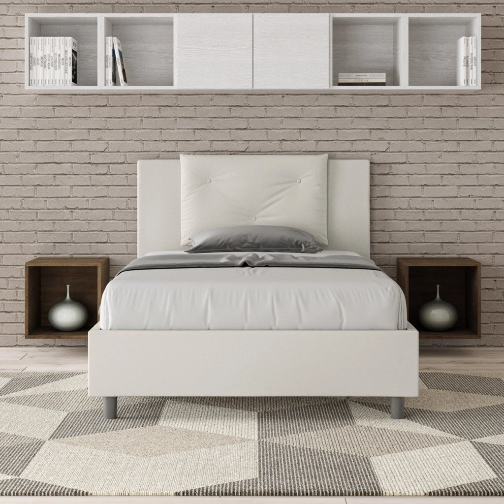 Letto 1 Piazza e Mezzo 120x190 cm con Rete e Contenitore Appia Bianco