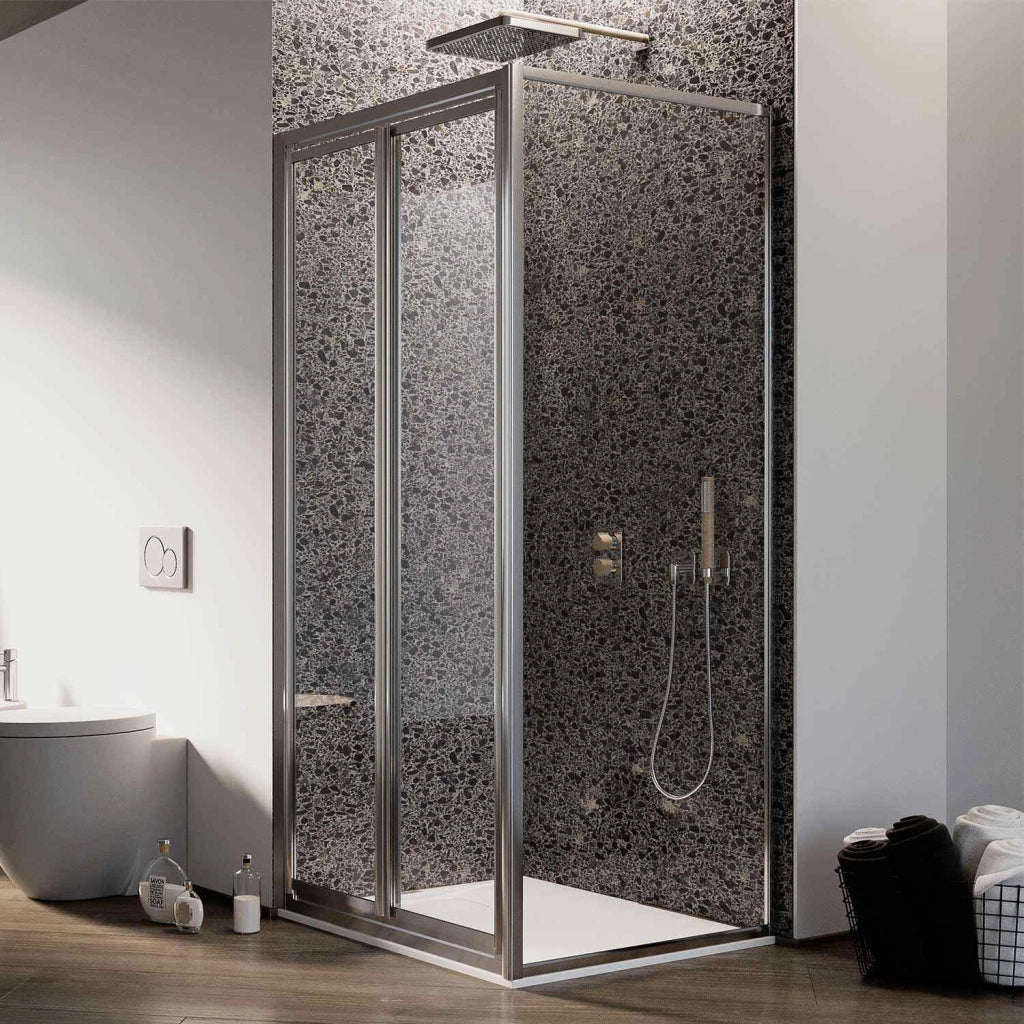 Box Doccia Angolare 75x75CM H185 Cristallo Trasparente Fisso+Saloon 2 Ante Battente 75 mod. Clint