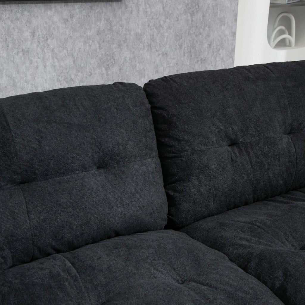 Divano a due posti, 213 cm, tessuto chenille, schiuma memory, nero