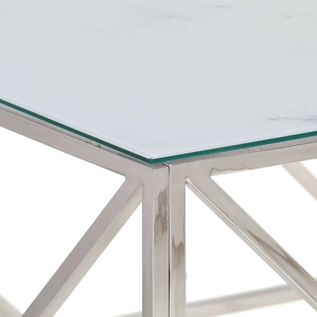 Tavolino Salotto Argento Acciaio Inossidabile Vetro Temperato 349979