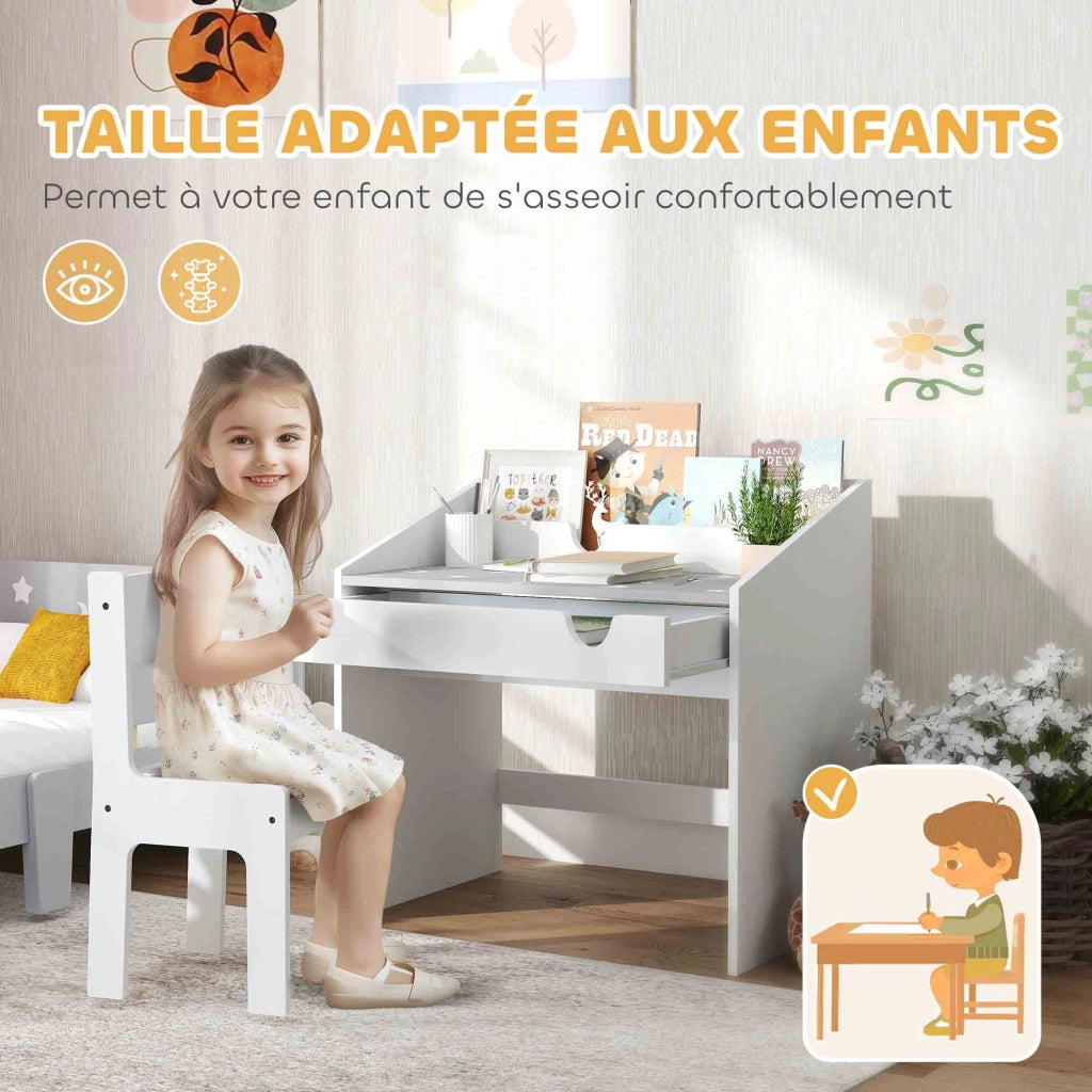 Scrivania per bambini con sedia ¨C zephmum ¨C Grigio, con cassetto e scaffale, motivo stellato