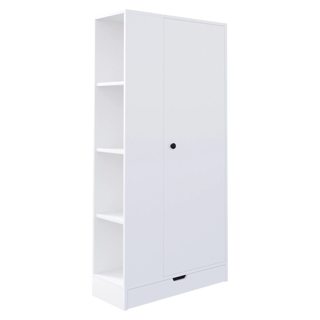 Armadio con ripiani e cassetti 70×40×170 cm a un'anta; senza materasso; legno; bianco