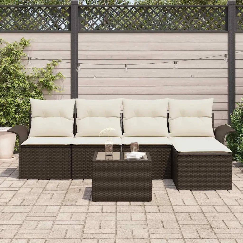 Divano da esterno con cuscino 6 pcs Marrone polyrattan 3345328