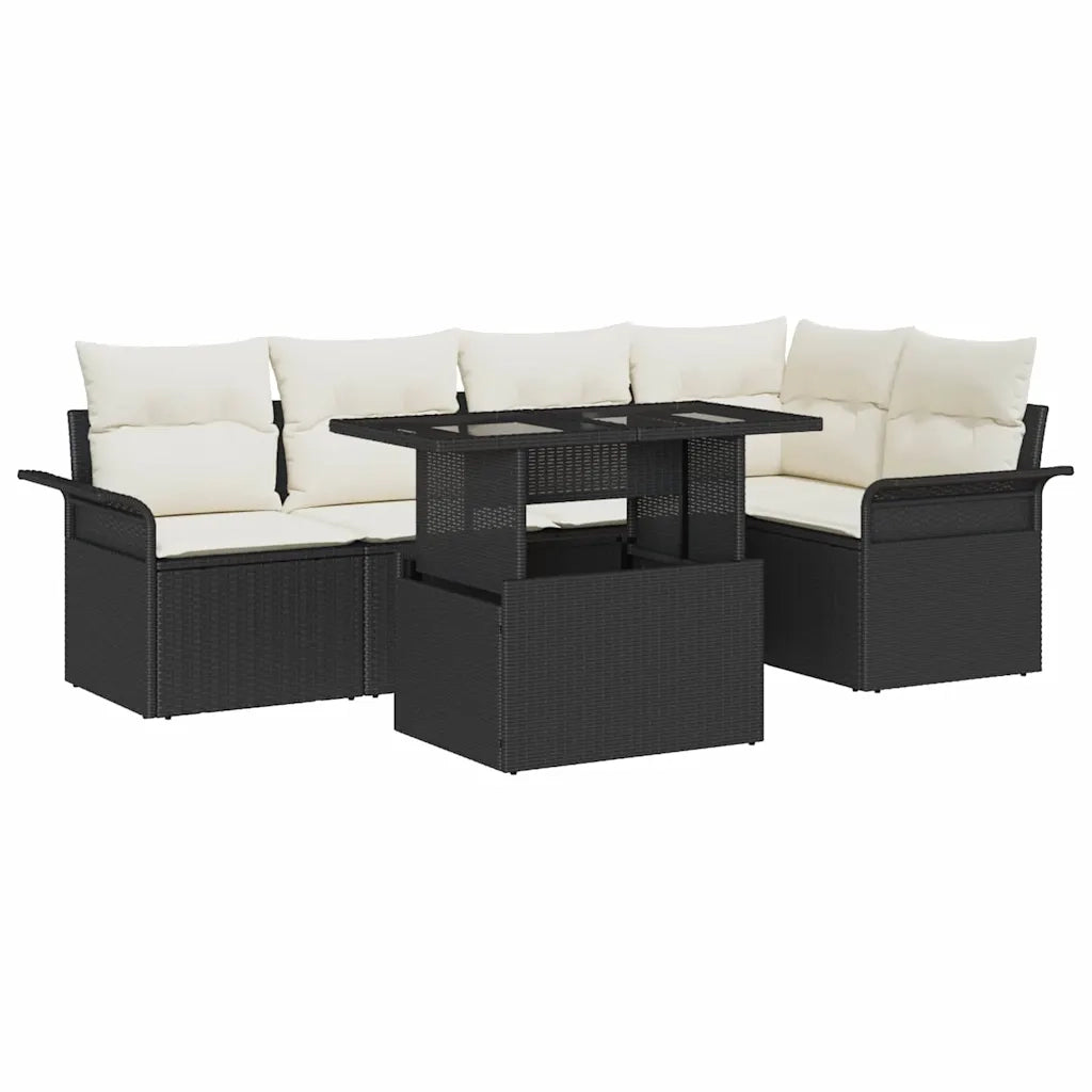 Set Divano da Giardino con cuscino 6 pcs Nero Poly Rattan 3357020