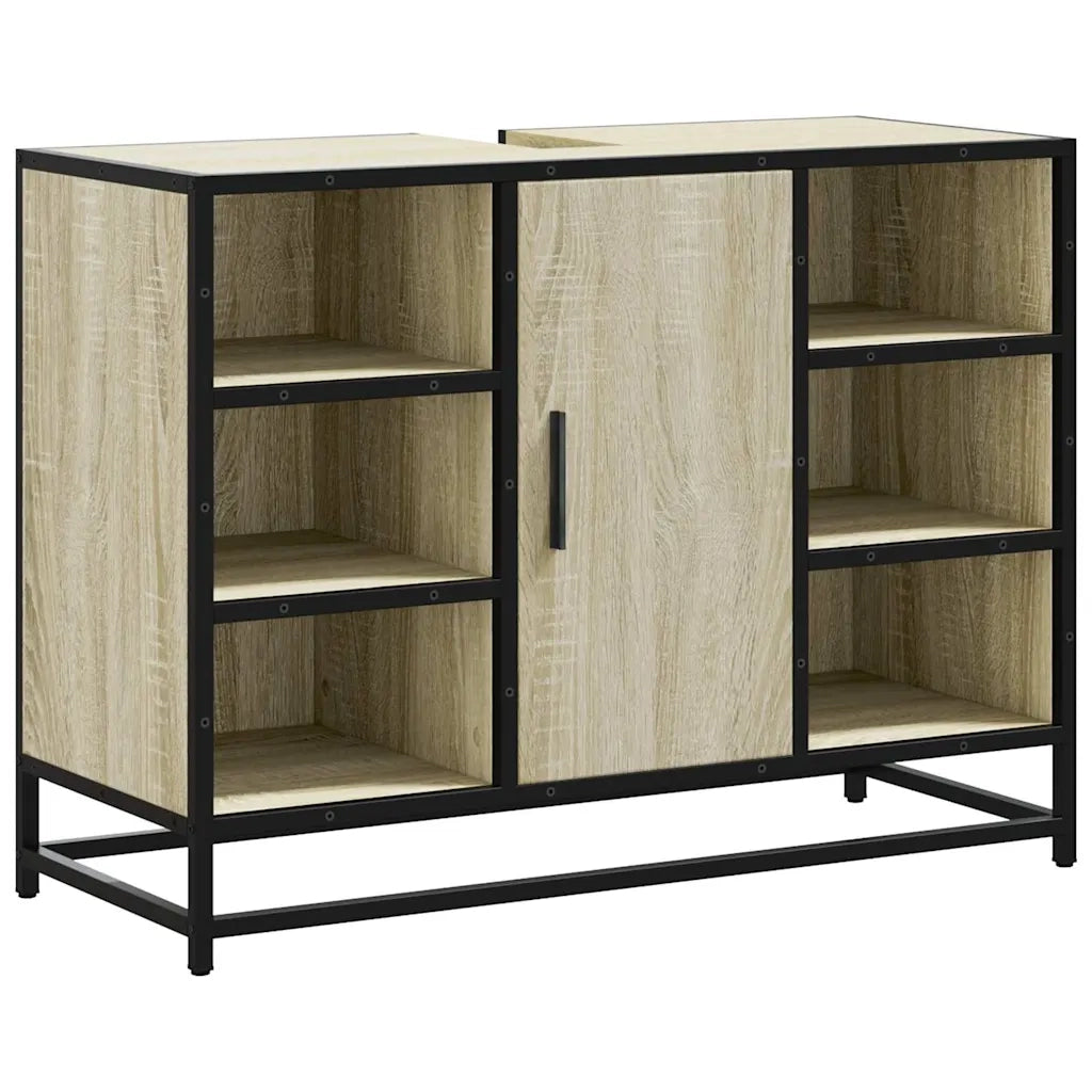 Mobiletto per Lavabo da Bagno Rovere Sonoma 80x33x60 cm Legno Massello 849290