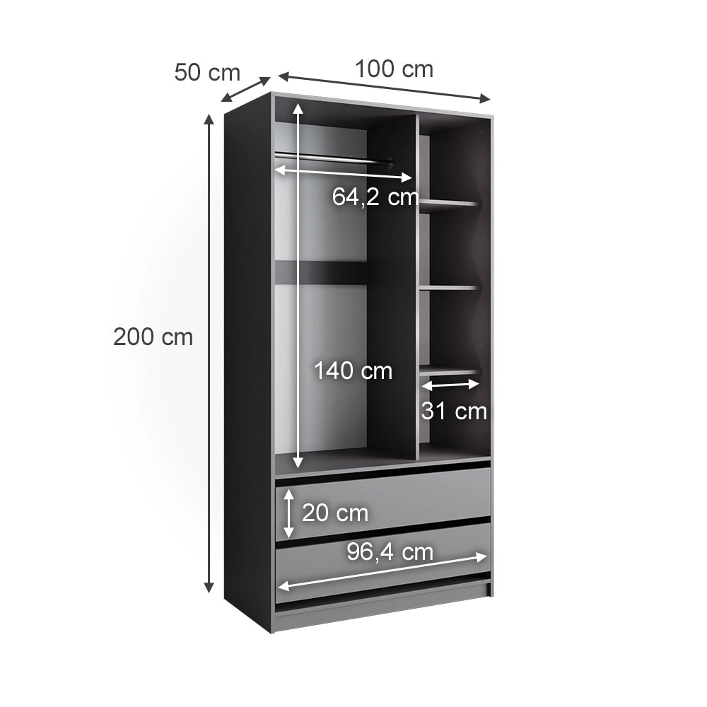 Vicco Armadio Antracite 100 x 200 cm con 2 cassetti