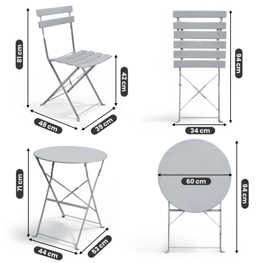 Set di mobili da balcone ORION Tavolo rotondo e 2 sedie in elegante grigio