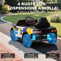 Macchina Elettrica per Bambini della Polizia con Telecomando, Clacson e Musica Integrata, 96x60x45 cm