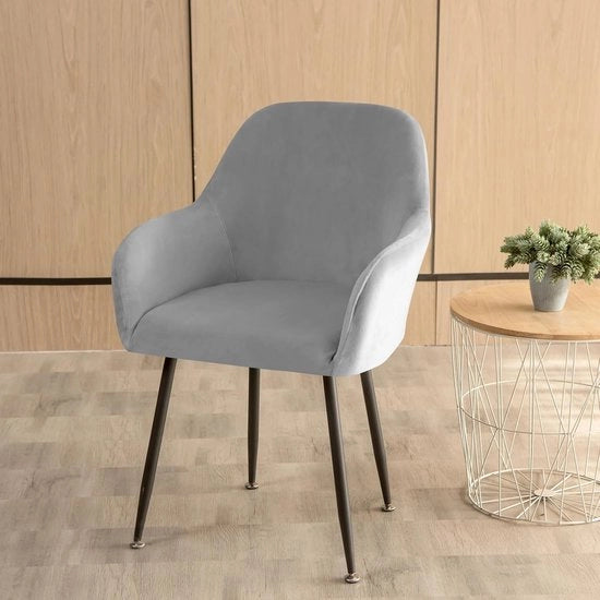 Set di protezioni per sedili, tessuto fluo, allungabile, con 2, 4, 6 pezzi, imbottiture curve, schienale con braccioli, rimovibili, sedute da tavolo, protezioni per sedili, moderno, colore scuro grigio, 2 pezzi