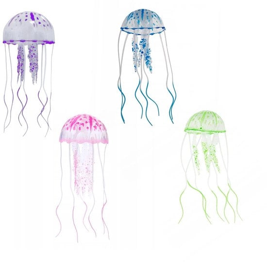 Decorazione per acquario Fluorescente - Kwalli Ornamenti - Set da 4 - Decorazione per Acquario - Effetto Luce in Buio - Ornamento per Acquario
