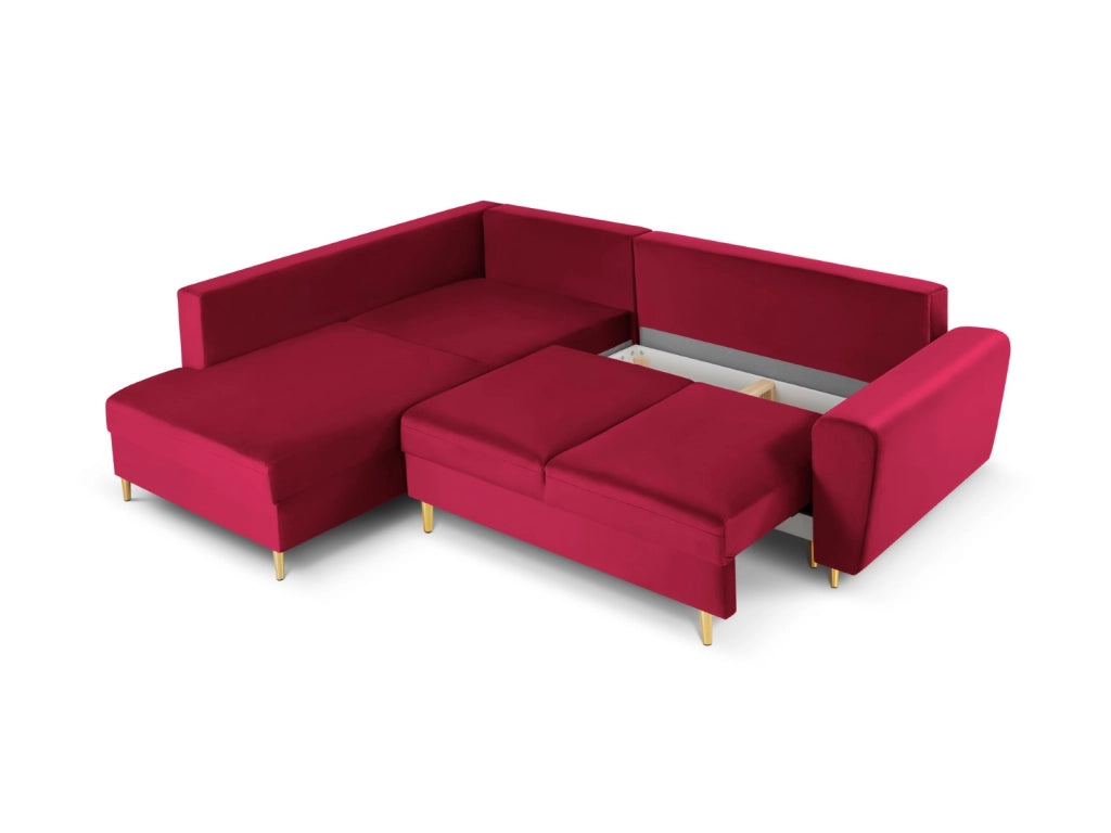 Cosmopolitan Design - Divano convertibile angolare sinistro con contenitore "Kyoto" 5 posti in velluto rosso 