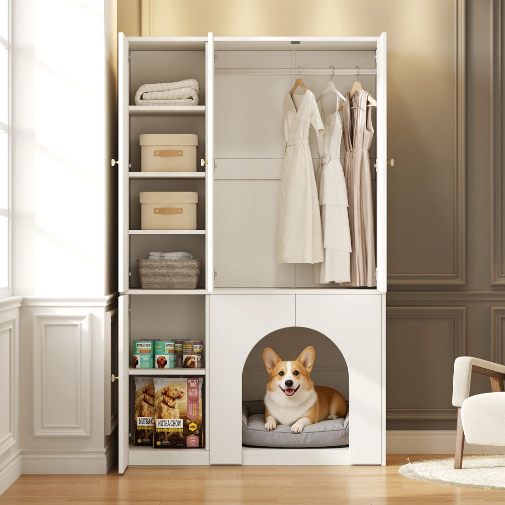 Armadio a 3 ante con asta appendiabiti e ripiani nicchia ad arco per camera da letto in MDF bianco 120 × 50 × 200 cm