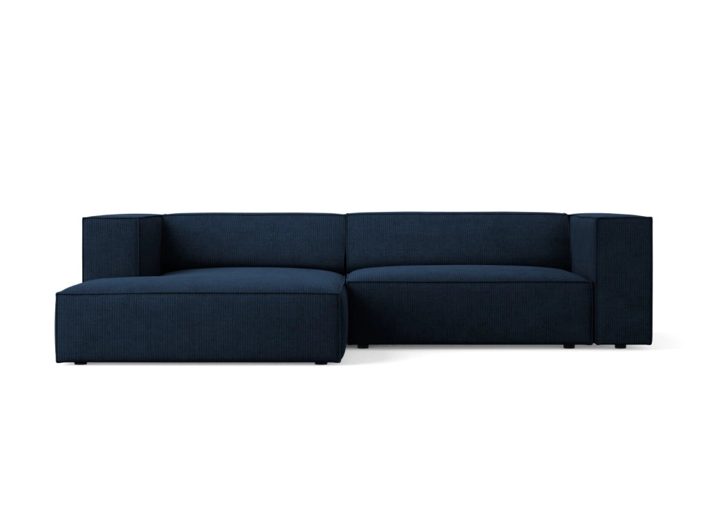Cosmopolitan Design - Divano angolare sinistro "Arendal" 3 posti in ciniglia con effetto a coste blu reale 