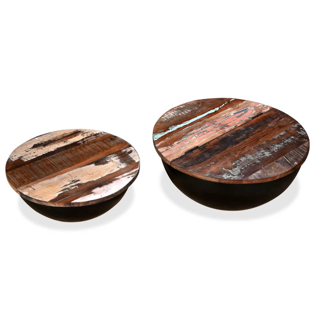 Set di 2 tavolini da caffè legno massello di recupero forma a ciotola nero 02_0042122