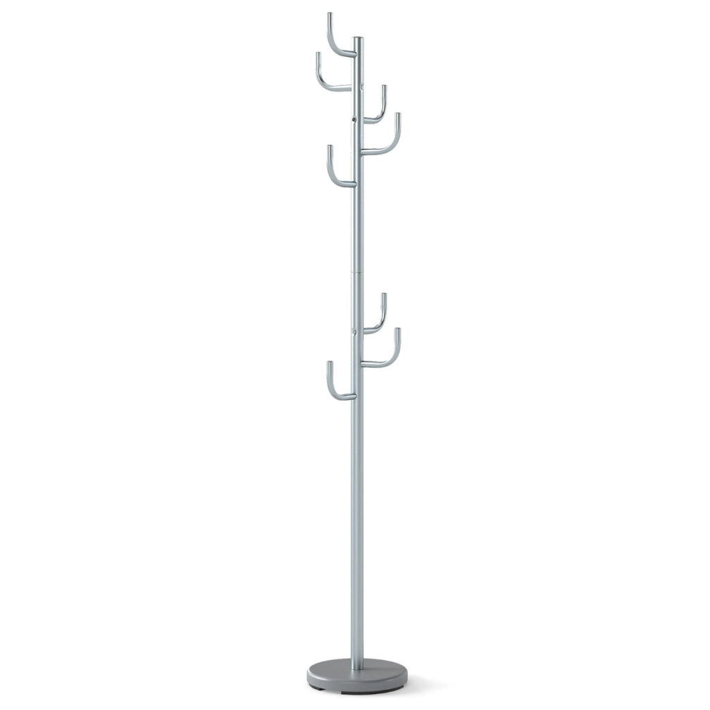 Stand cactus con 8 ganci con base ponderata e ganci curvati in metallo robusto, Appendiabiti con 2 opzioni di altezza Argento-Appendiabiti