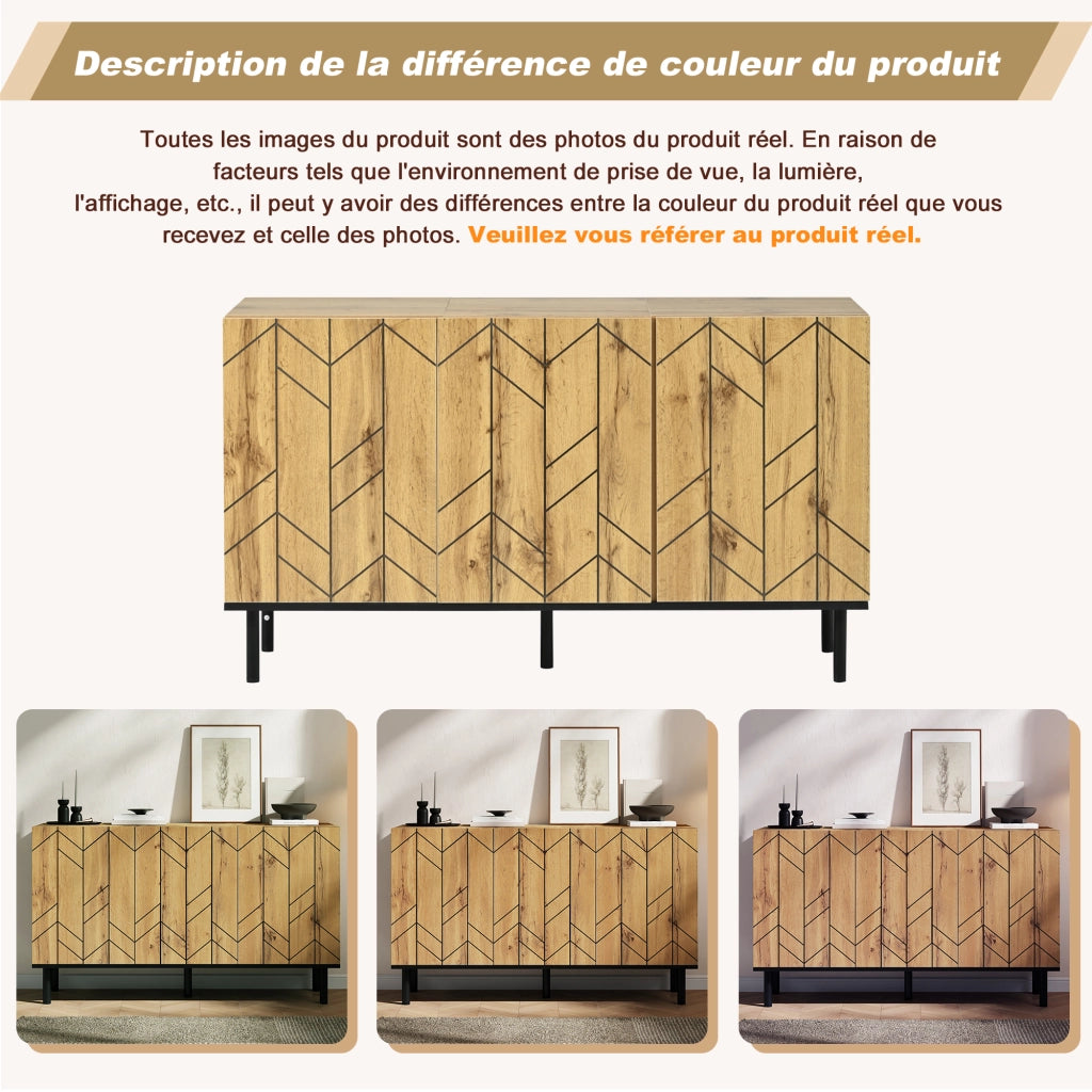 Credenza con 3 ante e frontale effetto ondulato; in truciolato e gambe in metallo; per soggiorno; 120 × 35 × 70 cm