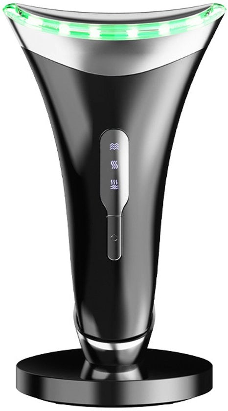 Apparecchio per il viso, 45°C Lifting EMS Terapia di calore, Massage estetica elettrica a doppio mento per il viso, 3 livelli LED, Fortificazione del viso e del collo - Terapia di illuminazione del viso - Nero