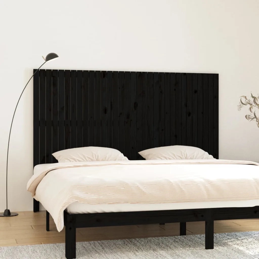 Testiera | Testata da Parete Nera 204x3x110 cm in Legno Massello di Pino